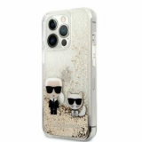 Karl Lagerfeld Liquid Glitter Karl and Choupette Kryt pro iPhone 13 Gold