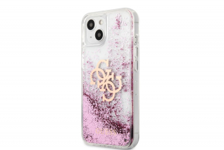 Guess TPU Big 4G Liquid Glitter Pink Kryt iPhone 13 mini Transparent