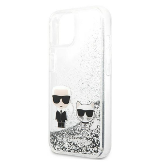 Karl Lagerfeld iPhone 13 silver hardcase Liquid Glitter Karl&Choupette